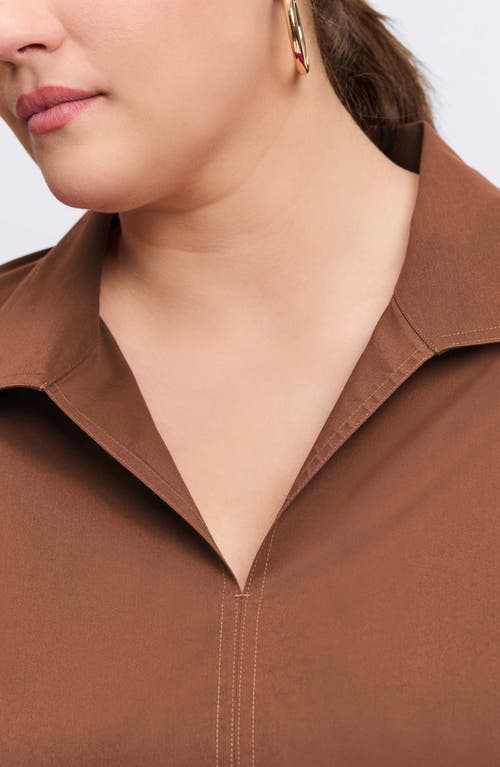 Shop Foxcroft Agnes Smocked Cuff Blouse In Macchiato