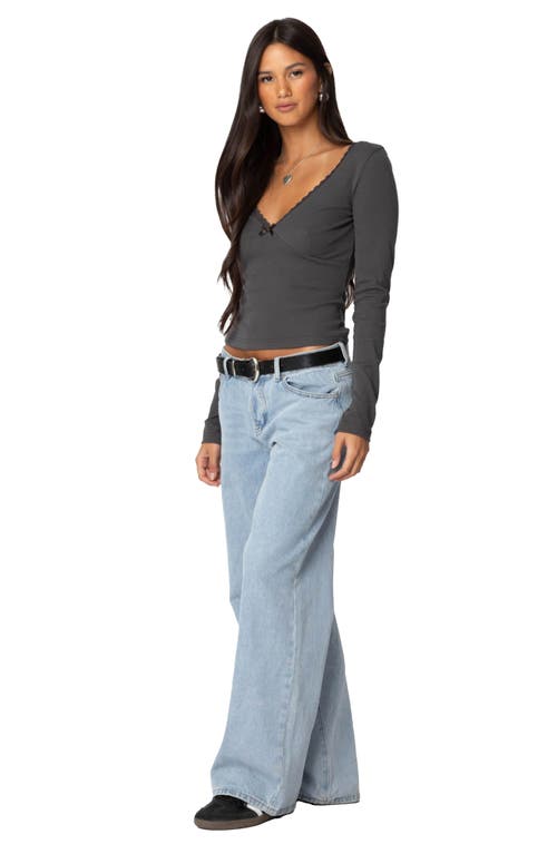Edikted Adrienne Lace Trim Long Sleeve Jersey Top In Dark-gray