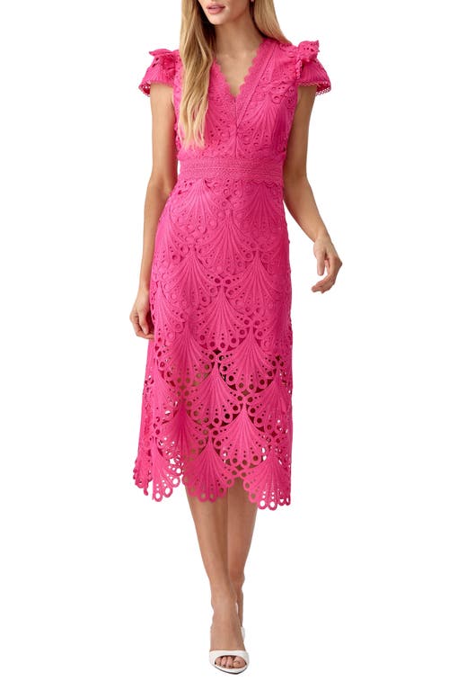 Mia 3D Embroidered Midi Dress in Hot Pink