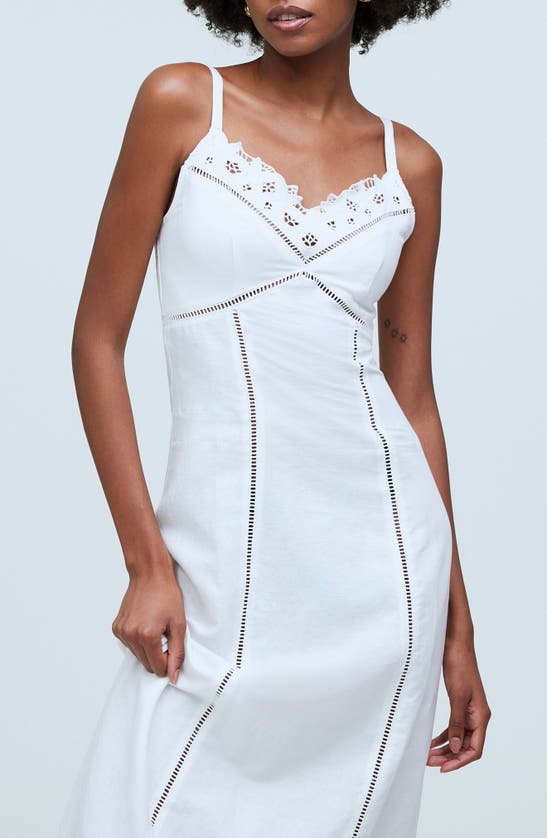 Shop Madewell Sweetheart Neck Linen Blend Dress In Eyelet White