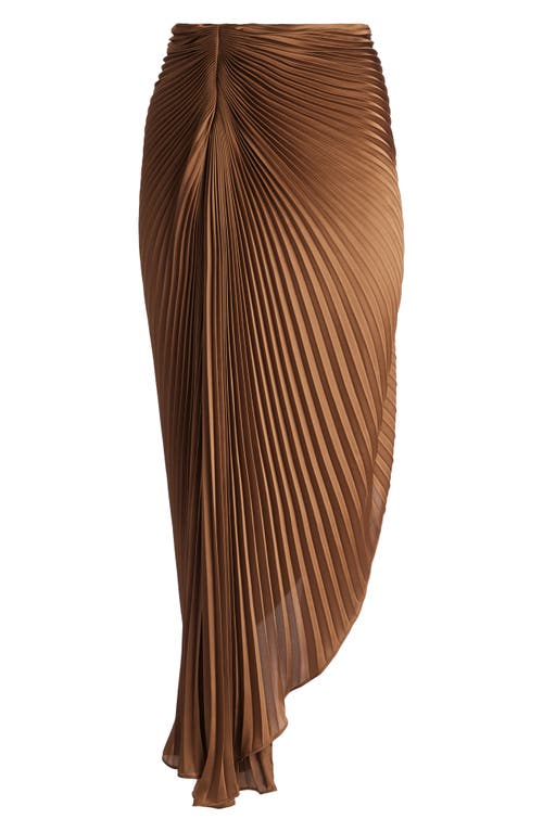 Shop Alice And Olivia Alice + Olivia Odelia Pleated Asymmetric Hem Skirt In Camel