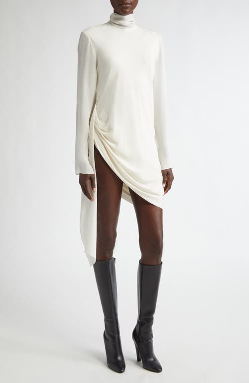 Brandon Maxwell The Raina Long Sleeve Drape Detail Silk Dress In Ivory