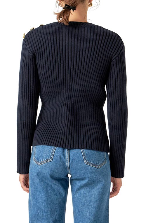 English Factory Button Detail Rib Sweater In Navy