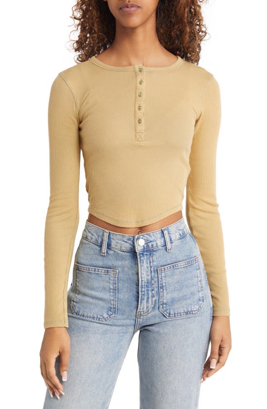 Bdg Urban Outfitters Acid Wash Placket Crop Henley In Yellow