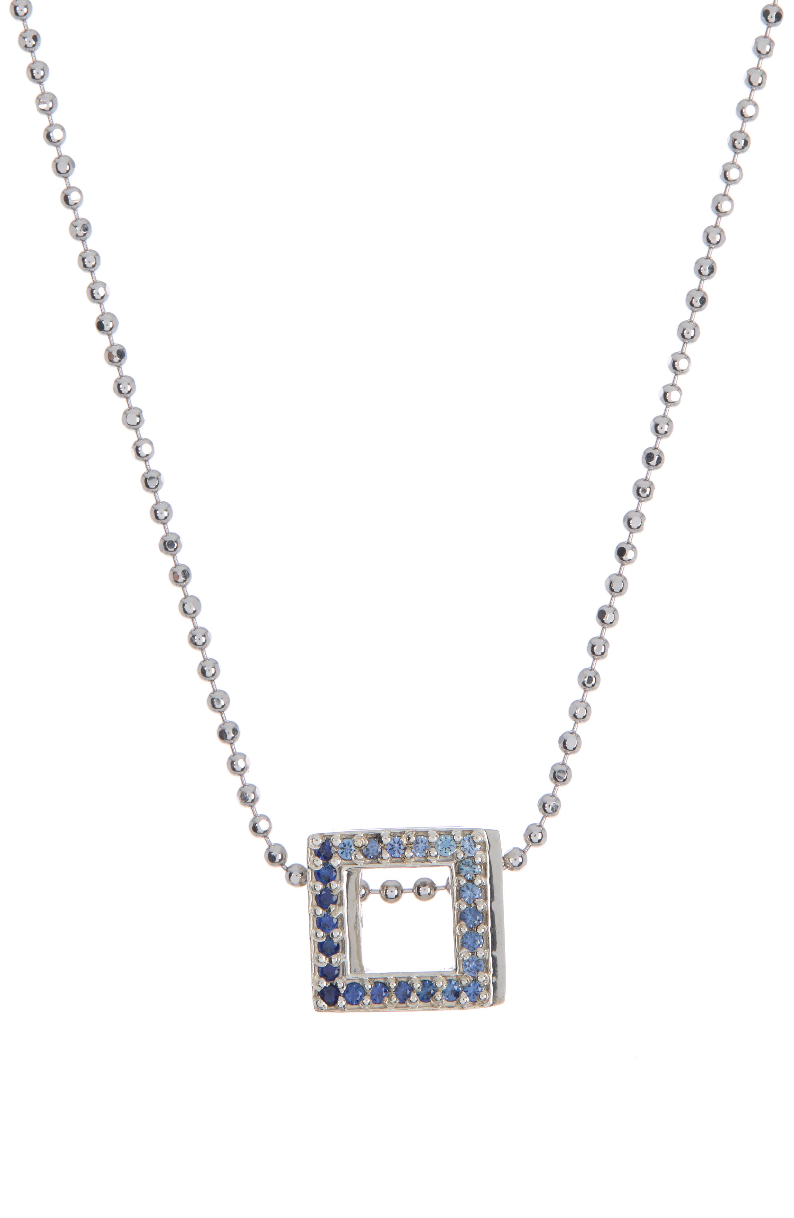 Alex Woo Sterling Silver Sapphire Square Necklace In Blue