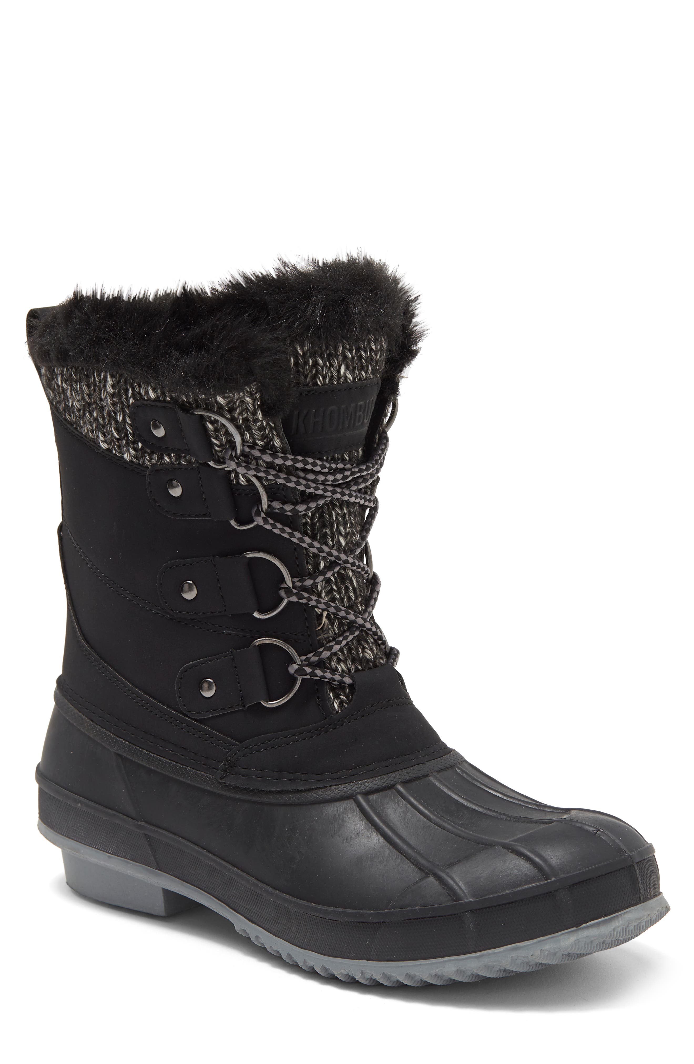 Ladies Water Resistant Cushion Mucker Boot with Faux Fur Lining & Gem Detail 