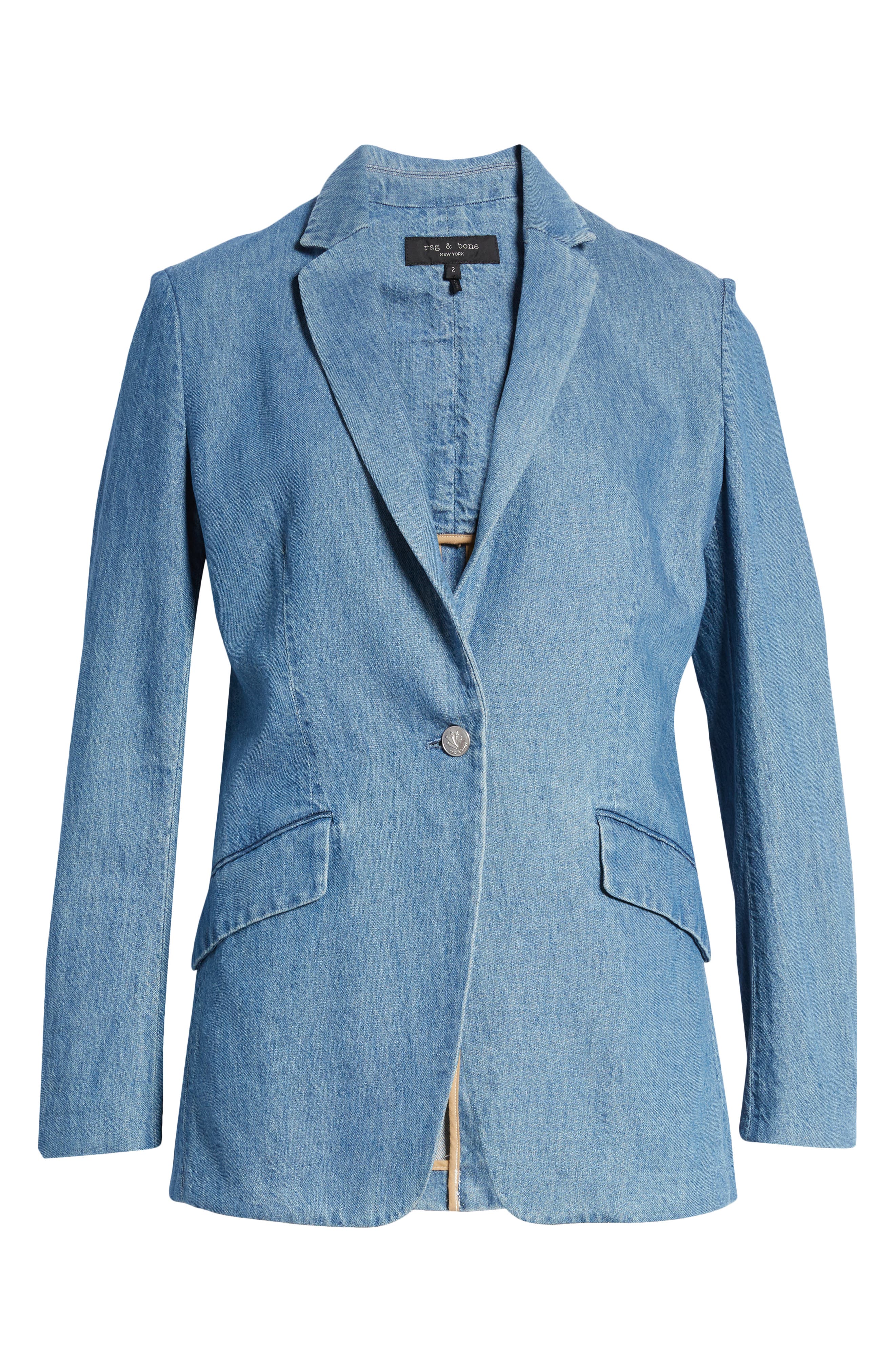 RAG & BONE Margot Cotton & Linen Denim Blazer, Alternate, color, DARK