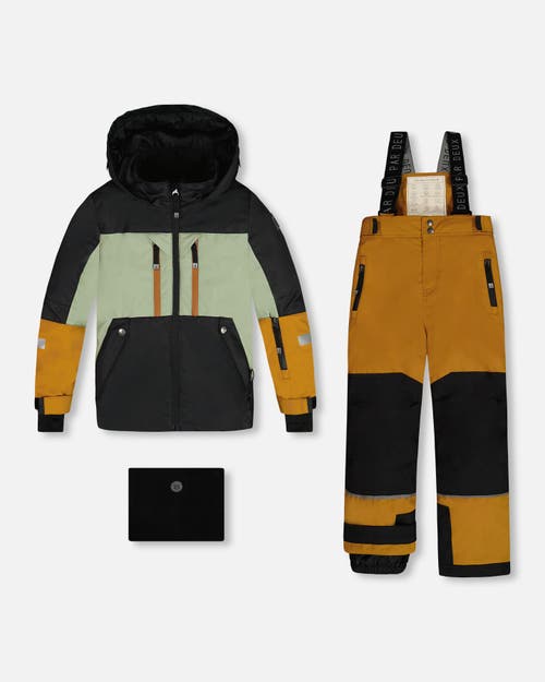 Shop Deux Par Deux Big Boy's Two Piece Technical Snowsuit Colorblock Black, Sage And Spice In Cathay Spice