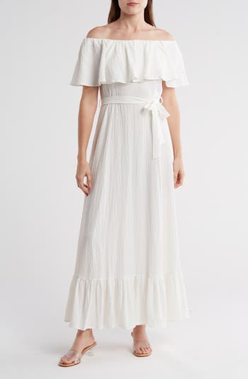 Calvin Klein Off-the-Shoulder Gauze Midi Dress | Nordstromrack