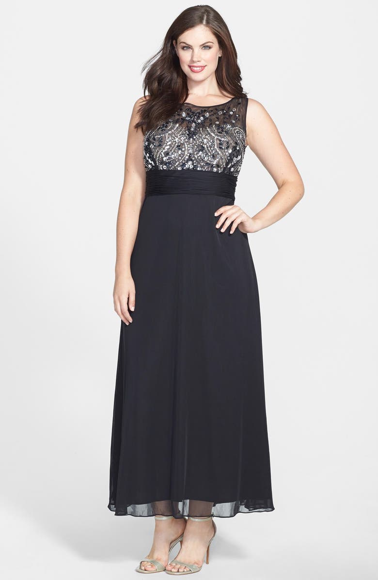 Marina Embellished Illusion Bodice Jersey Gown (Plus Size) | Nordstrom