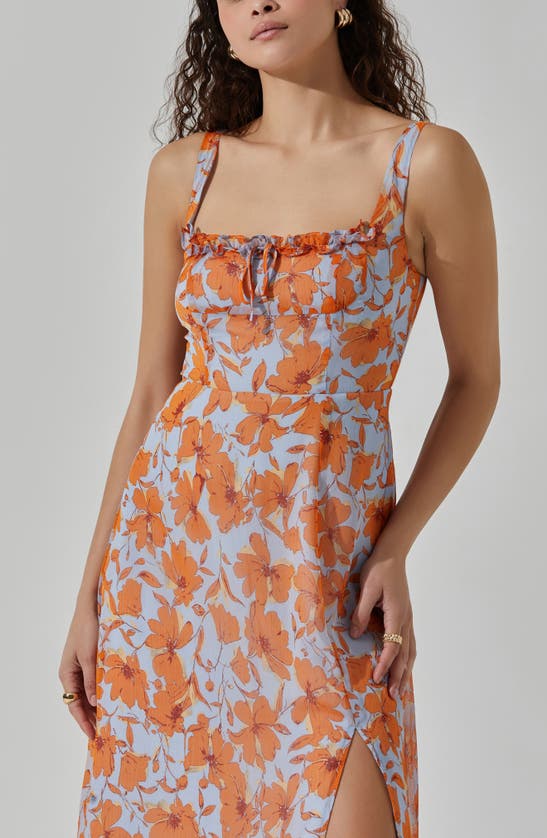 Shop Astr The Label Floral Midi Dress In Blue Orange Floral