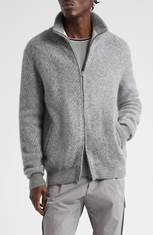 Shop Herno Herringbone Jacquard Alpaca Blend Zip Cardigan In Grey