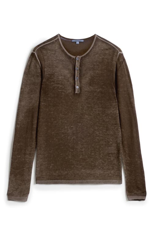 John Varvatos Christie Reversible Regular Fit Long Sleeve Silk Henley In Chestnut