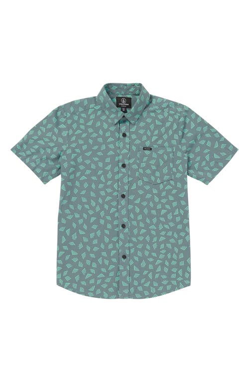 Volcom Kids' Interstone Short Sleeve Button-Up Shirt Service Blue at