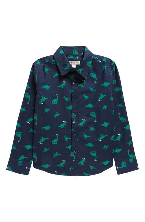 Tucker + Tate Kids' Print Cotton Button-Up Shirt in Navy Peacoat Holiday Dinos