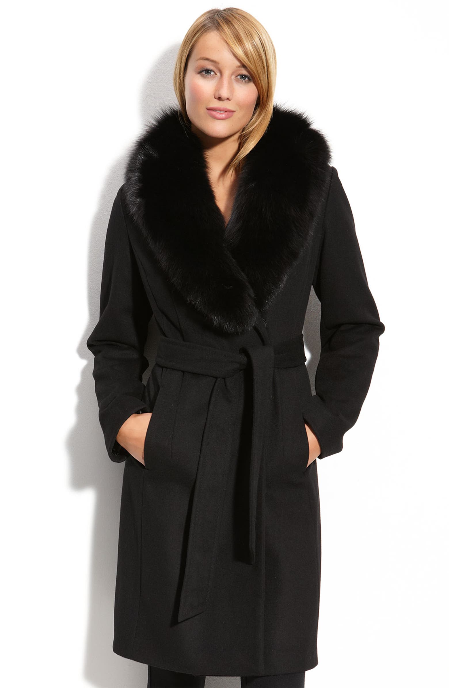 1 Madison Wrap Coat with Genuine Fox Fur Trim | Nordstrom