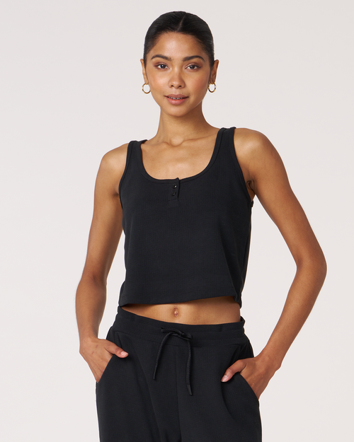 Shop Rebody Active Retreat Waffle Tank In Black