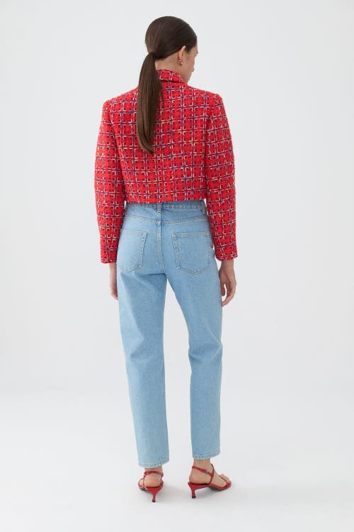 Nocturne Padded Shoulder Tweed Jacket In Red