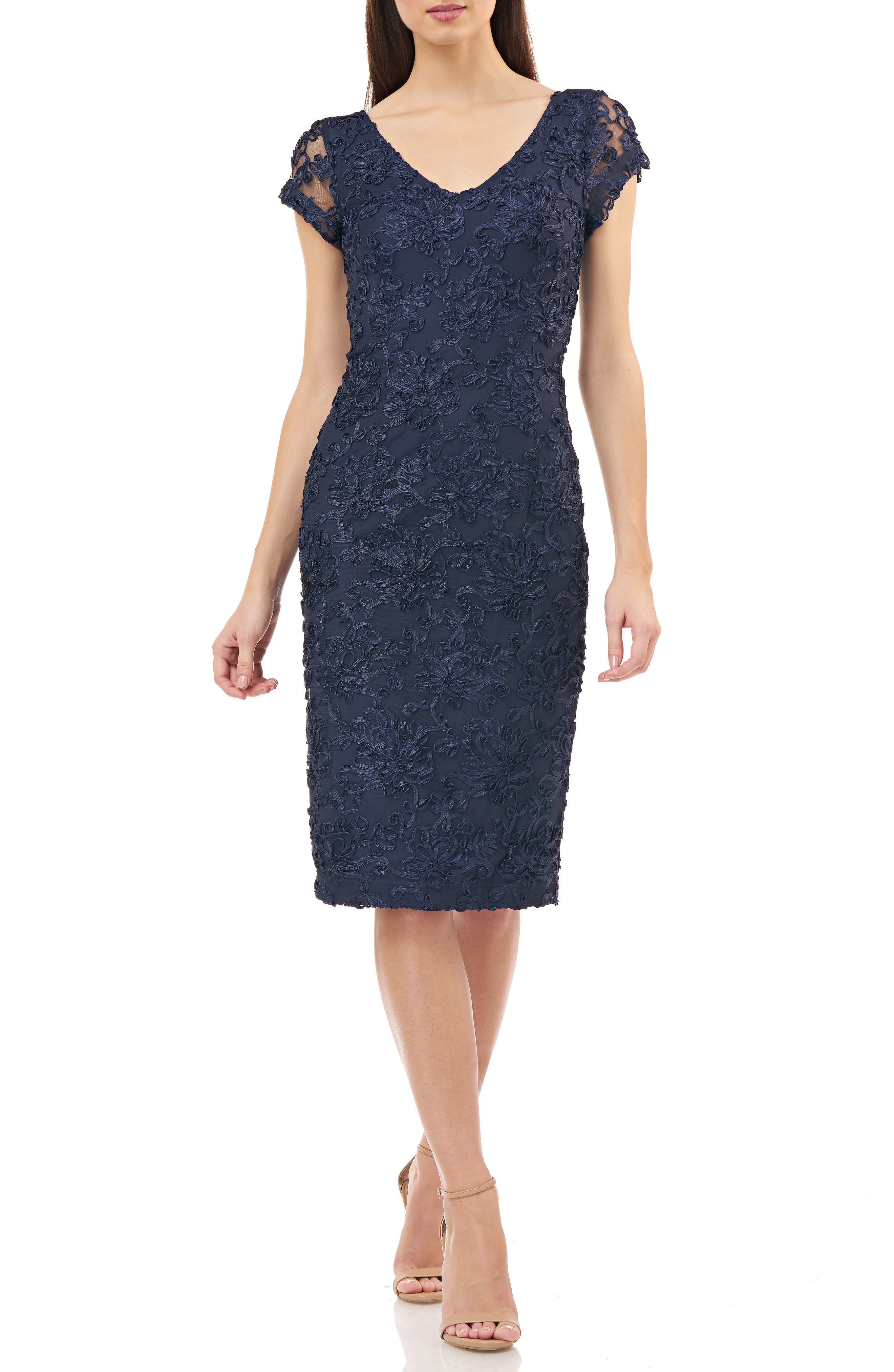 Js Collections Soutache Embroidered V-Neck Cocktail Dress, Blue