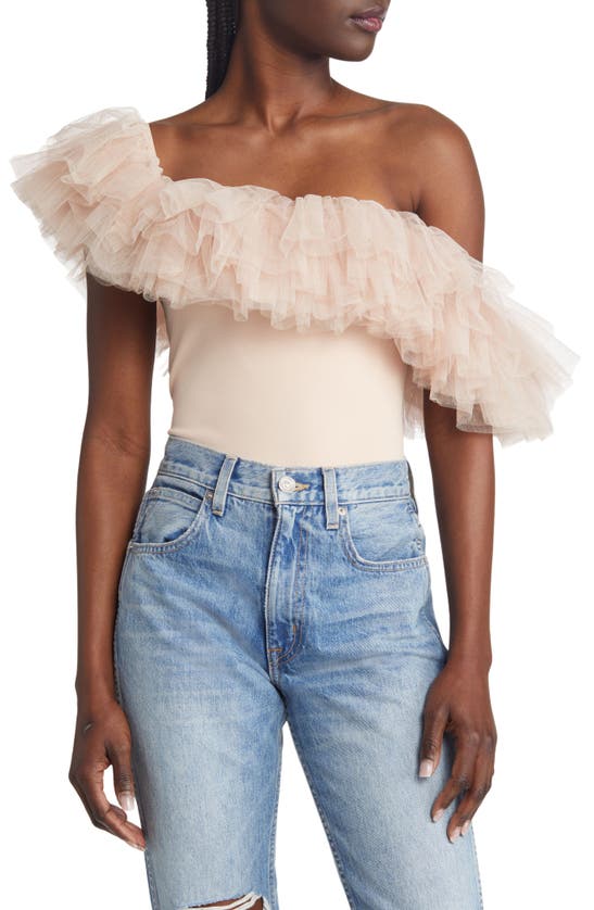 Free People Big Love Tulle Accent Sleeveless Bodysuit In Dusty Pink