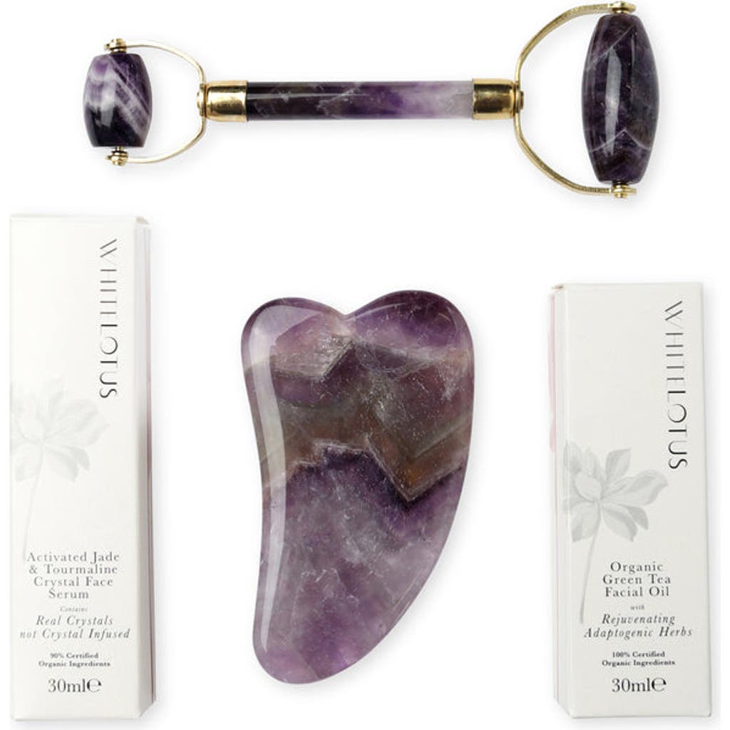 White Lotus Beauty Genuine Amethyst Crystal Facial Set In Purple