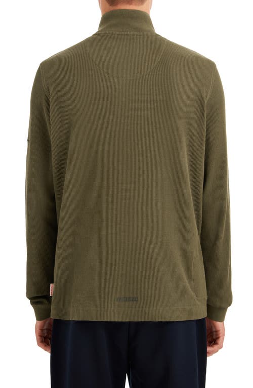 Shop Sealskinz Forncet Waffle Stitch Organic Cotton Quarter Zip Pullover In Olive