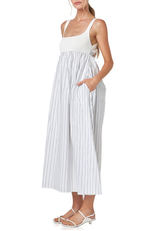 Shop English Factory Tie Back Knit Combo Sundress In Off White/navy