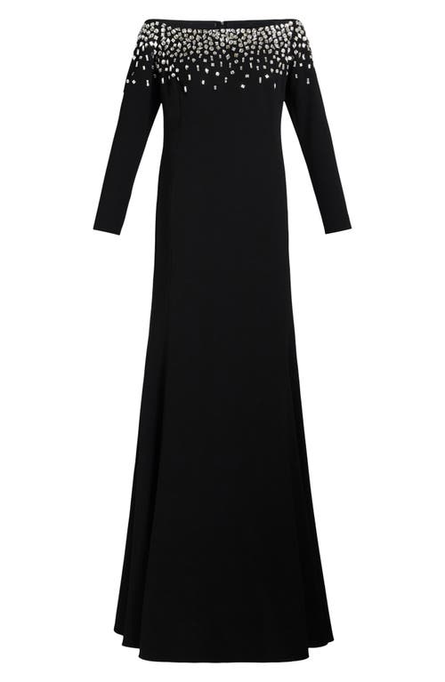 Shop Marina Rinaldi Pedina Off The Shoulder Long Sleeve Cady Gown In Black