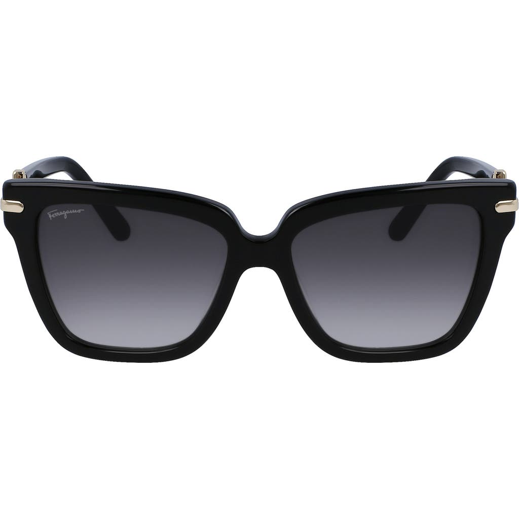 Ferragamo 57mm Polarized Rectangular Sunglasses In Black/gold