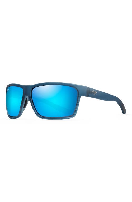 Shop Maui Jim Alenuihaha 64mm Polarized Sport Sunglasses In Blue Black Stripe/blue Hawaii