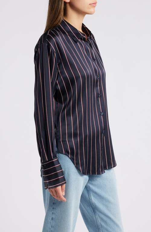 Shop Frame The Standard Stripe Stretch Silk Button-up Shirt In Navy Multi Stripe