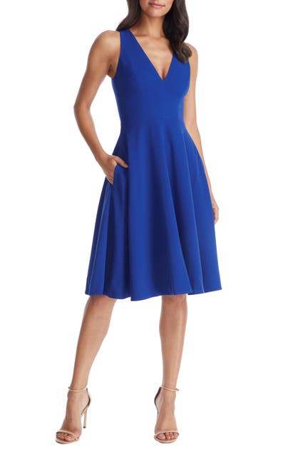 Dress The Population Catalina Fit & Flare Cocktail Dress In Blue Jay