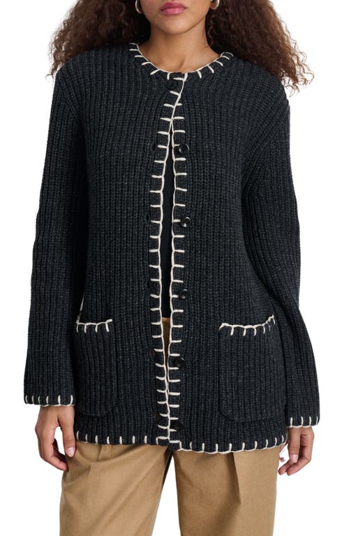 Shop Alex Mill Mae Whipstitch Detail Wool Blend Cardigan With Removable Scarf In Charcoal