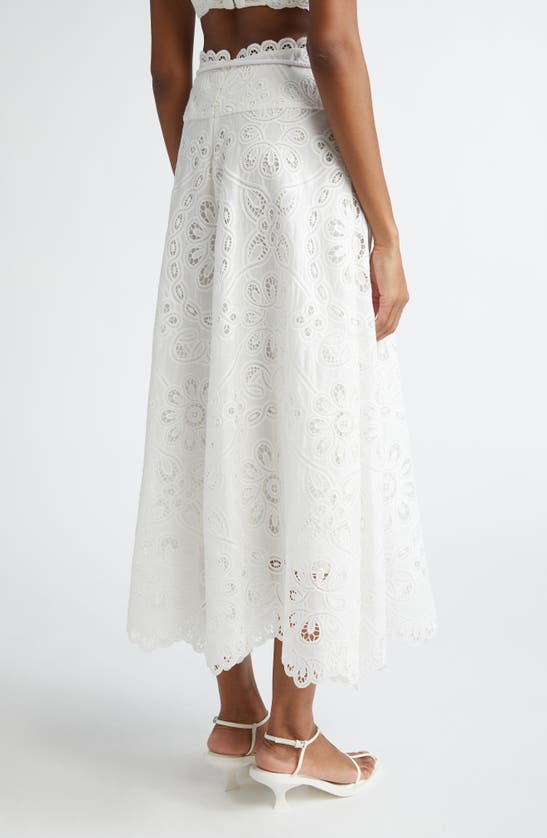 Shop Zimmermann Ottie High Waist Handkerchief Hem Guipure Lace Cotton Skirt In Ivory