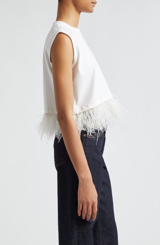 Shop Cinq À Sept Feather Trim Crop Top In White