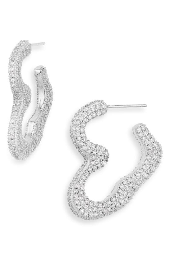 Shop Collina Strada Super Heart Cubic Zirconia Pavé Hoop Earrings In Crystal
