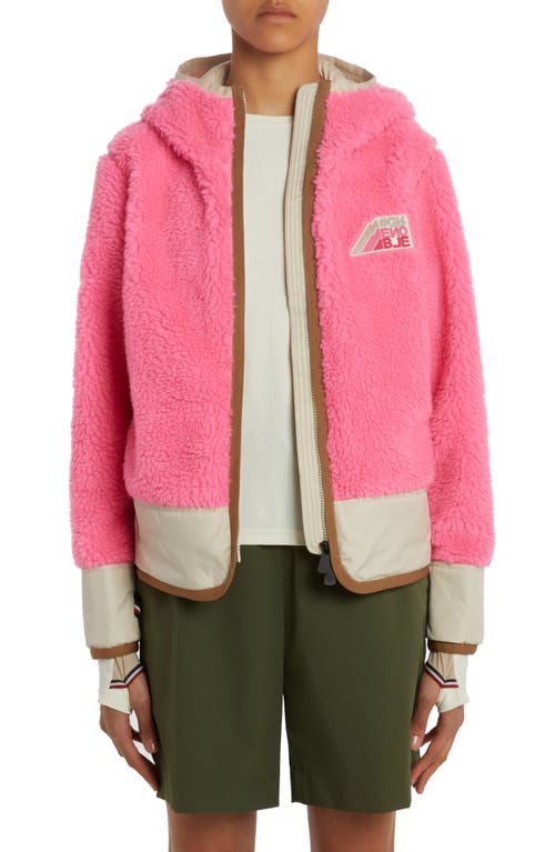 Moncler Grenoble Logo Patch Mixed Media Cardigan in Pink at Nordstrom, Size Xx-Large
