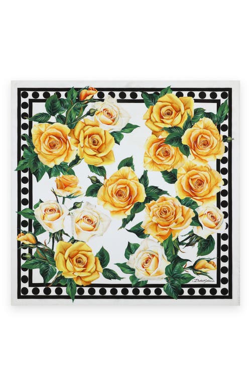 Dolce & Gabbana Polka Dot Border Poppy Print Silk Scarf in Nat. white at Nordstrom