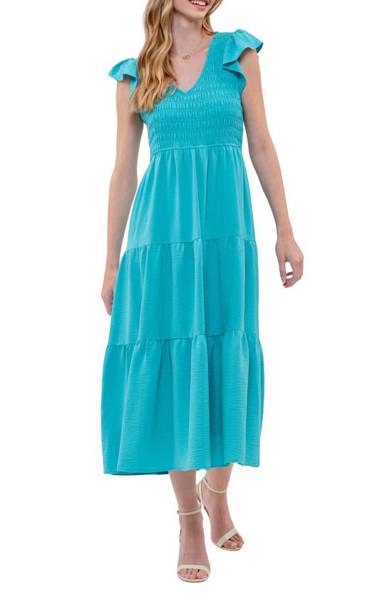 Blu Pepper Flutter Sleeve Midi Dress In Emerald