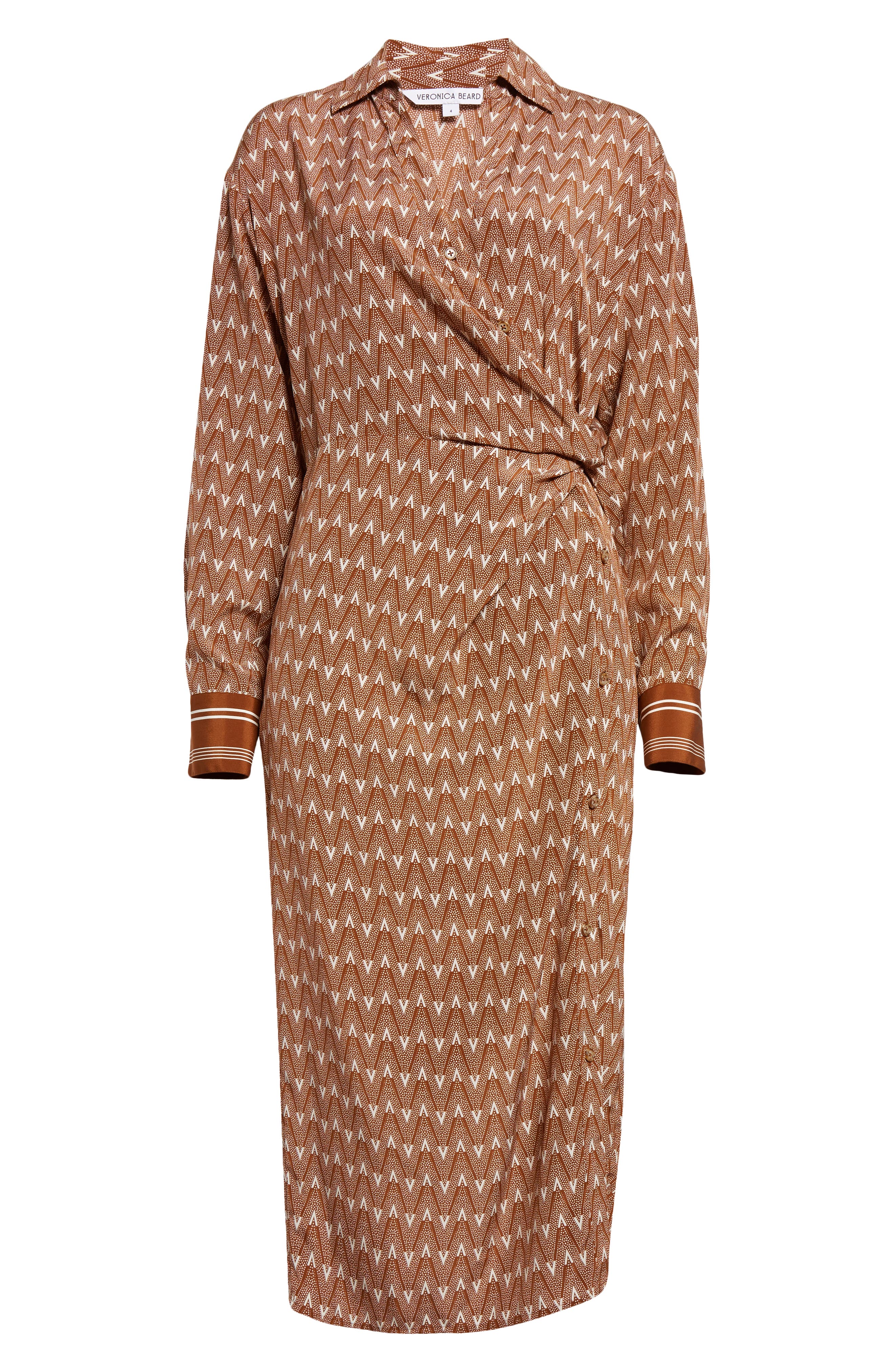 Veronica Beard Wright Long Sleeve Stretch Silk Midi Shirtdress in Dark Off  White