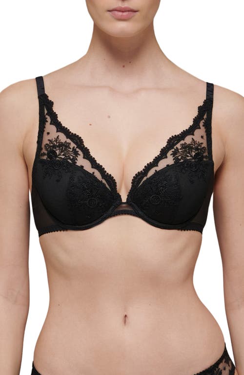 Simone Perele Bloom Embroidered Underwired Stretch-woven Push-up Bra In Black