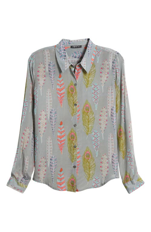 Shop Apny Feather Print Button-up Shirt In Grey Multi