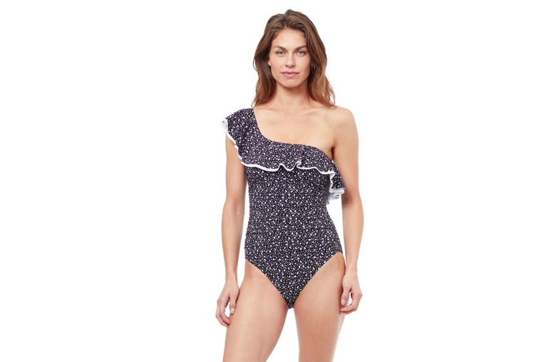 Shop Profile By Gottex Bash Ruffle One Shoulder One Piece Swimsuit In Black White