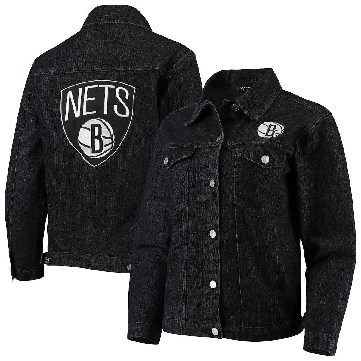 THE WILD COLLECTIVE Women's The Wild Collective Black Brooklyn Nets Patch Denim Button-Up Jacket at Nordstrom