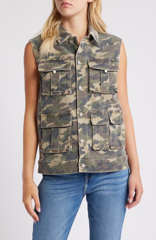 Hidden Jeans Camo Print Oversize Cargo Vest In Olive