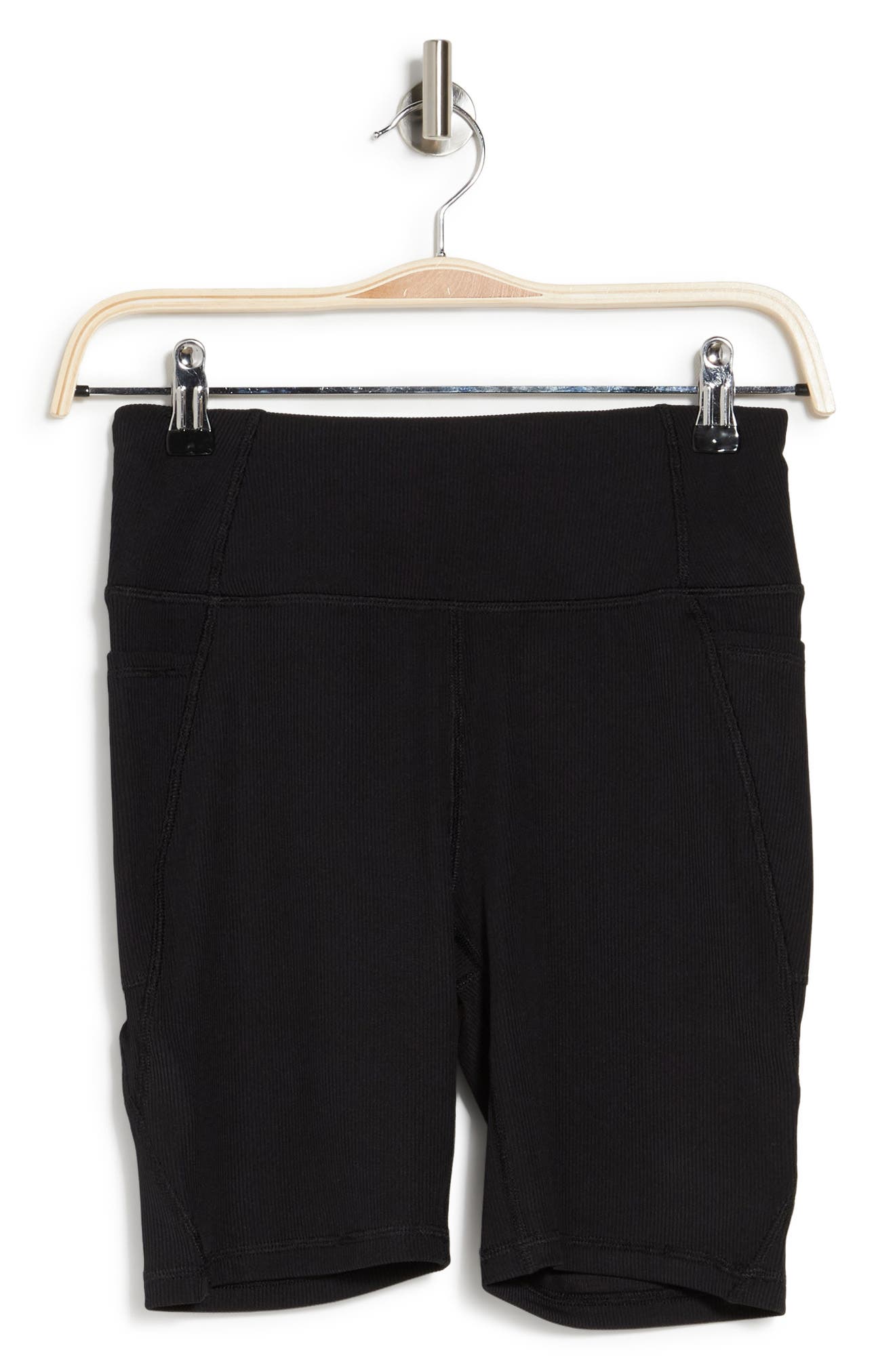 X By Gottex Active High Waisted Biker Shorts In Black Rib