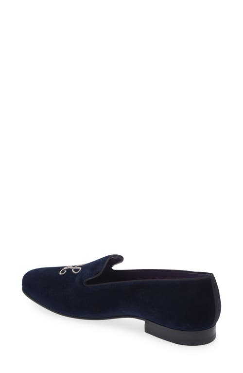 Shop Ralph Lauren Purple Label Alonzo Monogram Velvet Loafer In Navy/silver