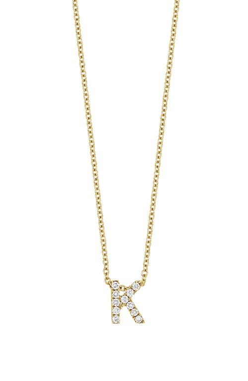 18k Gold Pavé Diamond Initial Pendant Necklace in Yellow Gold - K