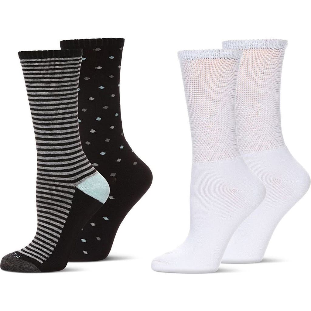 Memoi Assorted 4-pack Diabetic Crew Socks In Black/white Beige