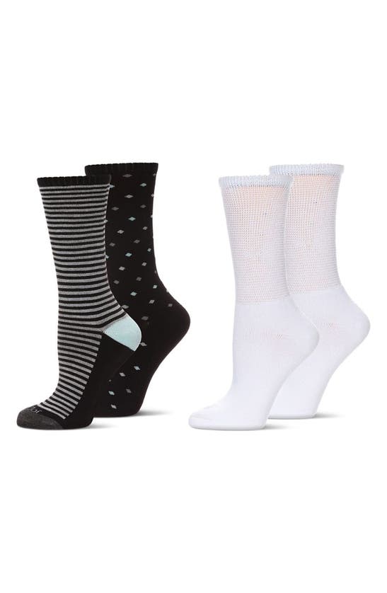 Memoi Assorted 4-pack Diabetic Crew Socks In Black/ White Beige